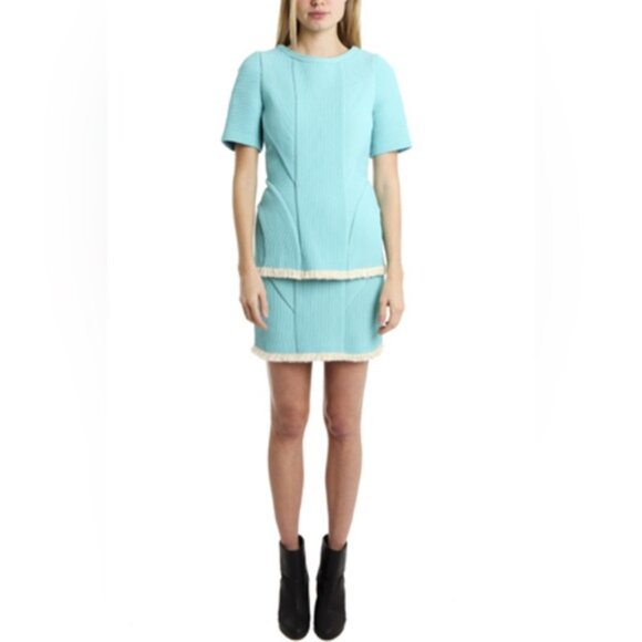 NWT PHILLIP LIM trapunto sky blue ribbed high waisted corded frill mini skirt 2 - Picture 1 of 10